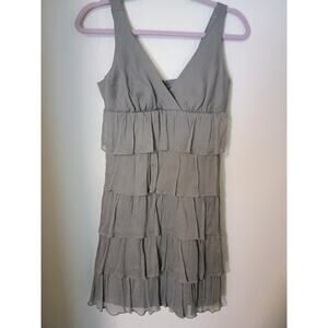 J. Crew Gray Silk Chiffon Tiered Ruffle V-Neck Cocktail Party Dress Sz 2
